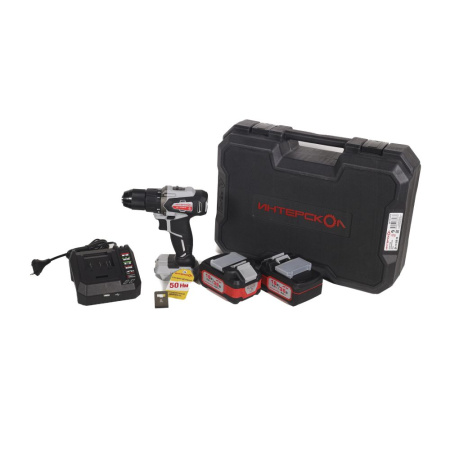 Дрель аккумуляторная Интерскол ДА-13/36В 50 (36В,Li-ion,АПИ,2х2,Ач,450/1700об/м,50Нм,БЗП13мм,б/щ)0.8кг кейс