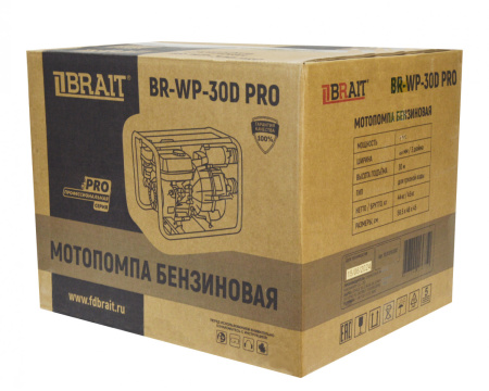 Мотопомпа Brait BR-WP-30D PRO гряз.вода (1000л/мин,170F,7л/c,всас 8м,напор 26м,вх/вых 3"/80мм) 24кг