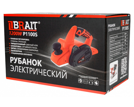 Рубанок Brait P1100S (1200Вт,16000об/мин,2ножа 110х5.8х1.2мм,глуб. 0-3 мм,фальц) 6.5кг