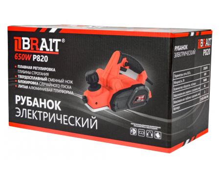 Рубанок Brait P820 (650Вт,16800об/мин,2ножа 82х5,7х1.2мм,глуб 0-2мм,фальц) 2.7кг