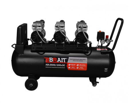 Компрессор прямой Brait КВ-2500/100Х3C (440л/м,100л,220В/2.5кВт,3цил,8бар)69,8кг