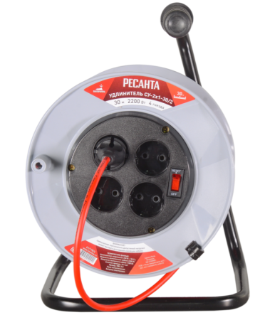 Удлинитель силовой на катушке Ресанта СУ-2х1-30/2 (с выкл., 4 розетки)