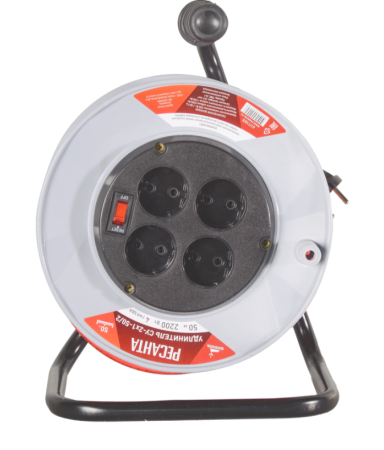 Удлинитель силовой на катушке Ресанта СУ-2х1-50/2 (с выкл., 4 розетки)