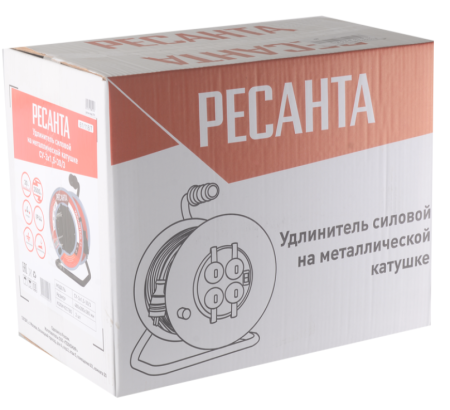 Удлинитель силовой на металлической катушке Ресанта СУ-3х1,5-30/3 (с выкл., 4 розетки, IP44)