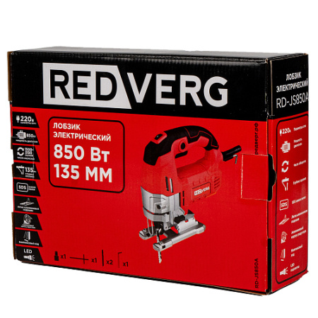 Лобзик RedVerg RD-JS850A (850Вт,135/10мм,1500-3100ход/мин,маят.ход,SDS зажим) 3кг