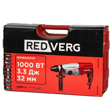 Перфоратор RedVerg SDS -plus RD-RH1100A (1000Вт,3реж,3Дж,бетон 32/90мм) 6.7кг кейс