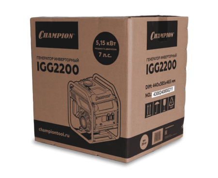 Электростанция бензиновая инверторная Champion IGG2200 (220В/2х16А,2/2.1кВт,G210-10HB,7л/с) 25кг