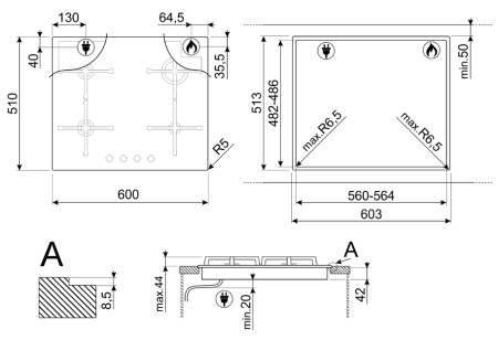 Варочная поверхность газовая Smeg PV264B