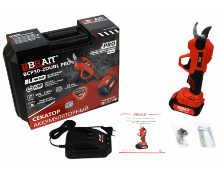 Секатор аккумуляторный Brait BCP30-2DUBL PRO (20В,1х2Ah, диаметр реза 30мм б/щ), кейс