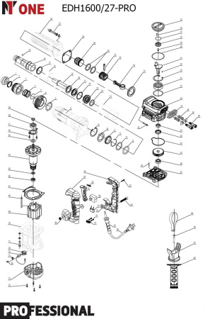 Молоток отбойный Number One EDH1600/27-PRO (1600вт,25Дж,4100уд/мин,SDS-Max) 10,2кг кейс