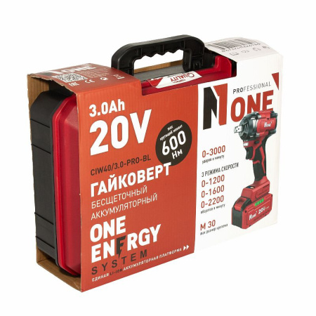 Гайковерт ударный аккумуляторный Number one CIW40/3.0-PRO-BL (20В,Li-ion,2х3Ач,600Hм,1/2" б/щ) 2,8кг кейс