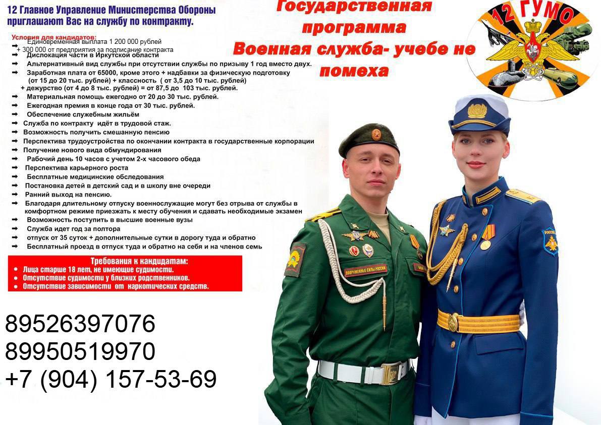 12 Главное Управление Министерства Обороны приглашают Вас на службу по контракту.