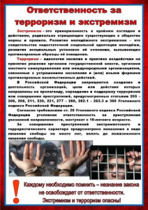Памятка. Ответственность за терроризм и экстремизм