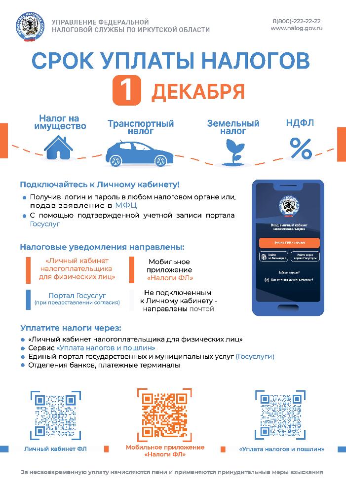 Срок уплаты налогов 1 декабря