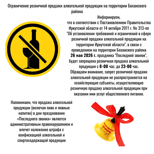 Ограничение розничной продажи алкогольной продукции на территории Боханского района