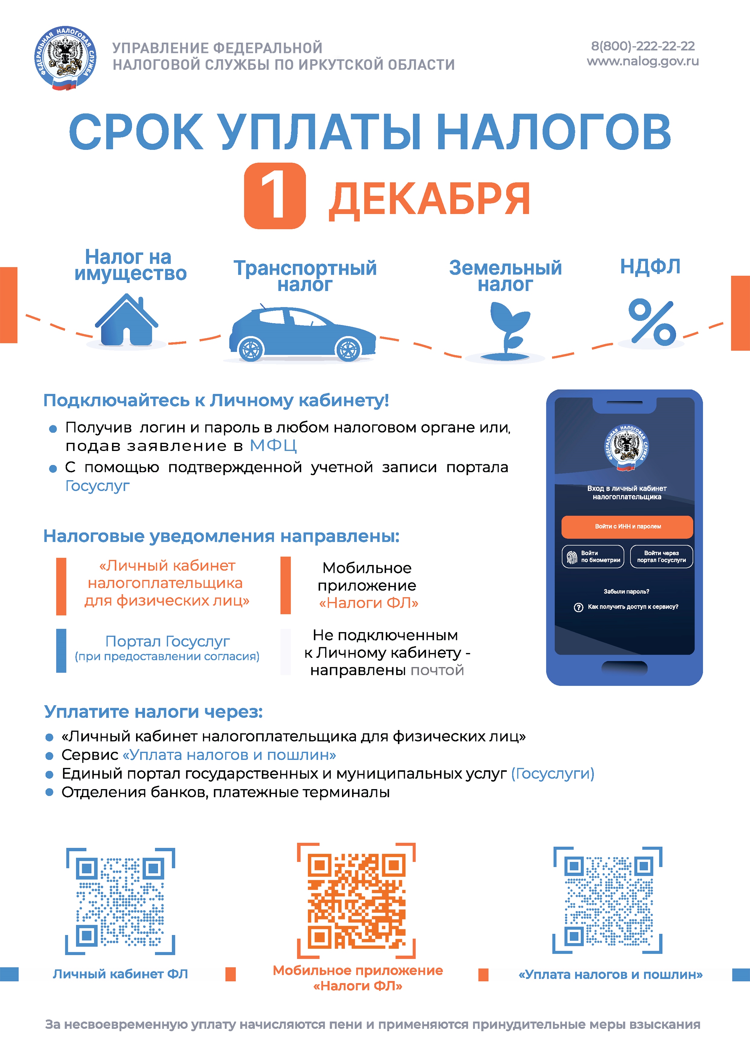 Срок уплаты налогов 1 декабря