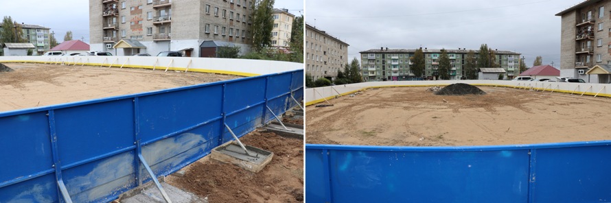 На Новом поселке в рп. Чунский продолжается строительство хоккейного корта