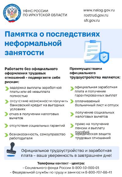 Памятка о последствиях неформальной занятости
