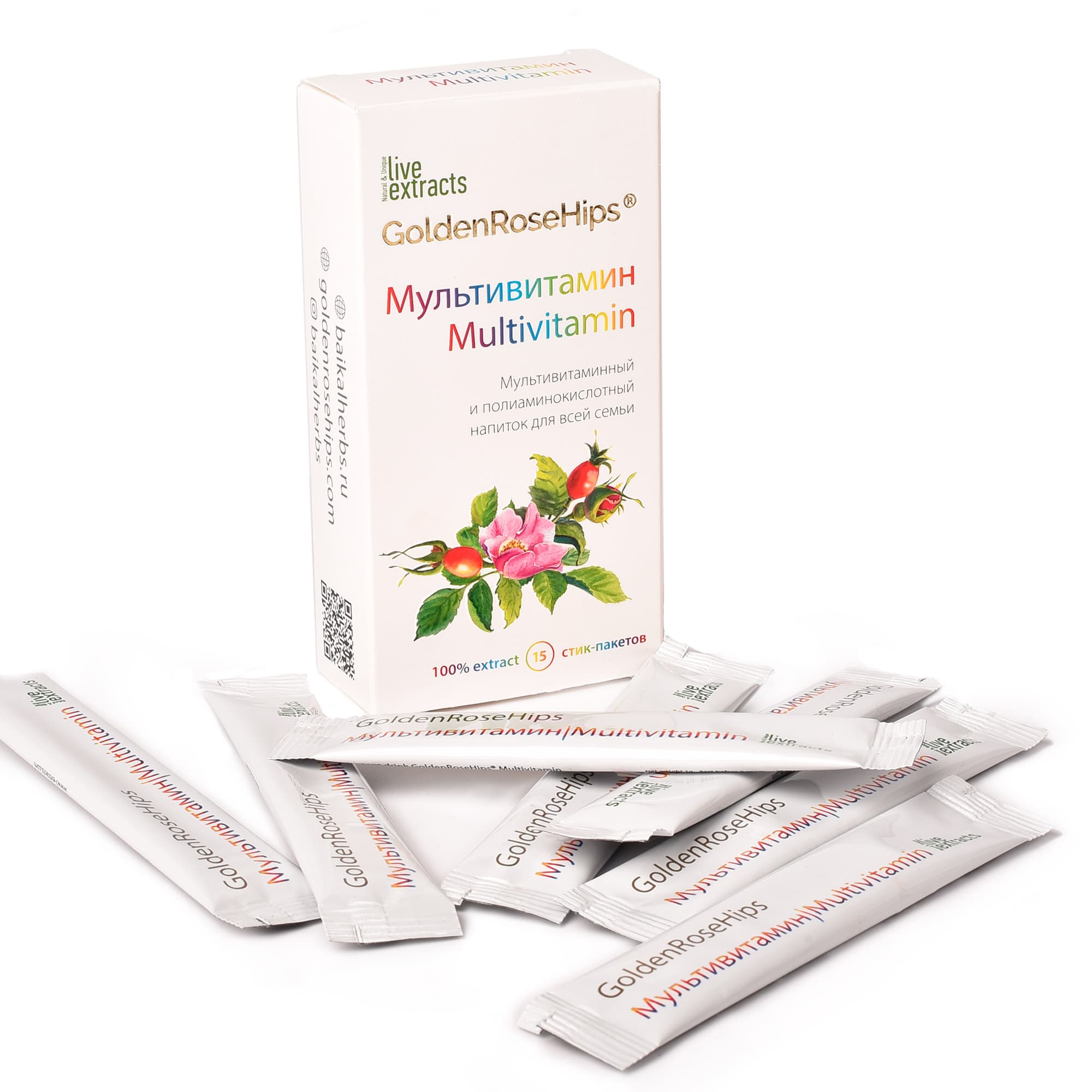 Витаминный напиток Мультивитамин «Золотой шиповник», 15 стиков по 1 г от производителя Травы Байкала купить оптом