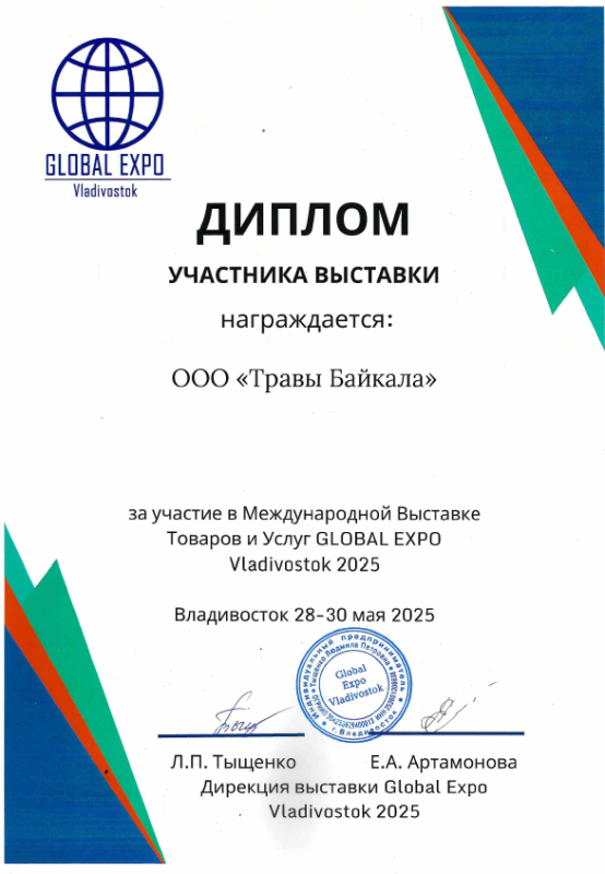 Диплом участника выставки «Глобал Экспо», Владивосток