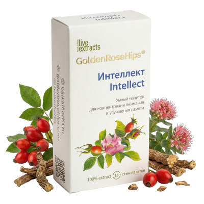 Стимулирующий напиток Интеллект «Золотой шиповник», 15 стиков по 1 г