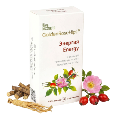 Тонизирующий напиток Энергия «Золотой шиповник», 15 стиков по 1 г